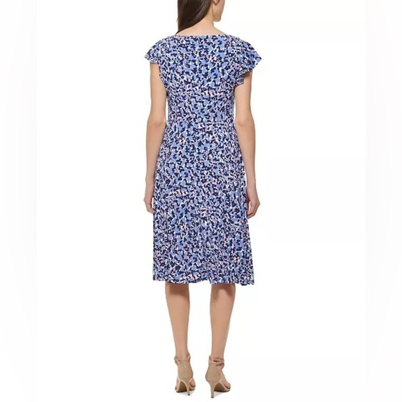 JESSICA HOWARD Women's size 8 Printed Flutter-Sleeve Dress Ruched Waist … - Picture 4 of 11